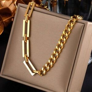 Gold Plated Stainless Steel Mixed Link Necklace